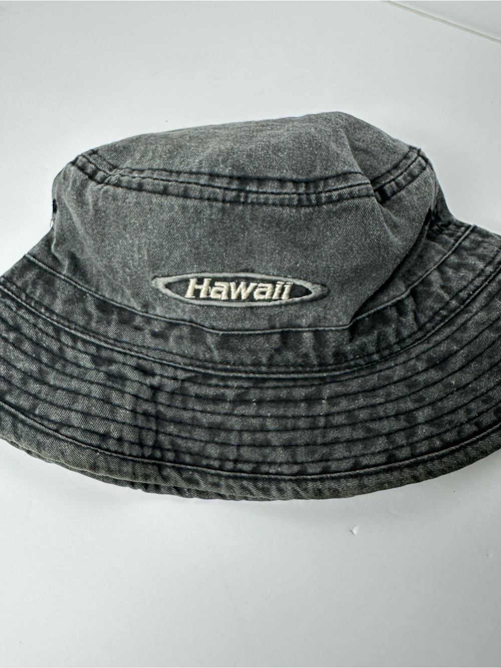 Vintage Y2K Hawaii Bucket Hat Grey Acid Wash Cap Streetwear Beach Surf Skater